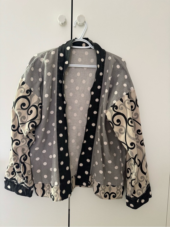 Jackets & Blazers - Polka Dot & Swirl Open Cardigan - Gray, Black, Cream
